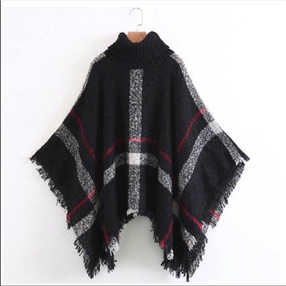 Plaid Poncho Cardigan Scarf Shawl Kimono-CAMEL - Picture 5 of 8